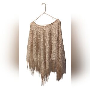 Womens Wrinkle-resistant Sheer Lace Poncho w Fringe Whimsical Fairy Boho Glam OS